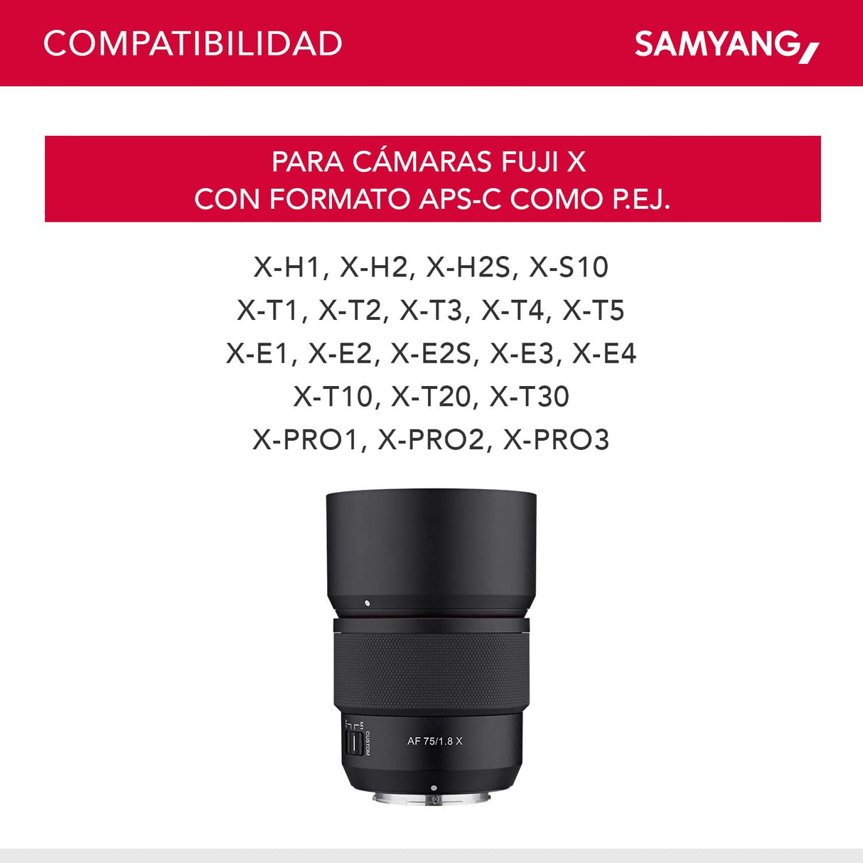 Samyang AF 75 mm F1.8 para Fuji X - lente para retratos liviana y compacta con LSTM-AF, protección contra la intemperie e interruptor personalizado para tomas nocturnas y de viaje