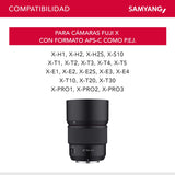 Samyang AF 75 mm F1.8 para Fuji X - lente para retratos liviana y compacta con LSTM-AF, protección contra la intemperie e interruptor personalizado para tomas nocturnas y de viaje