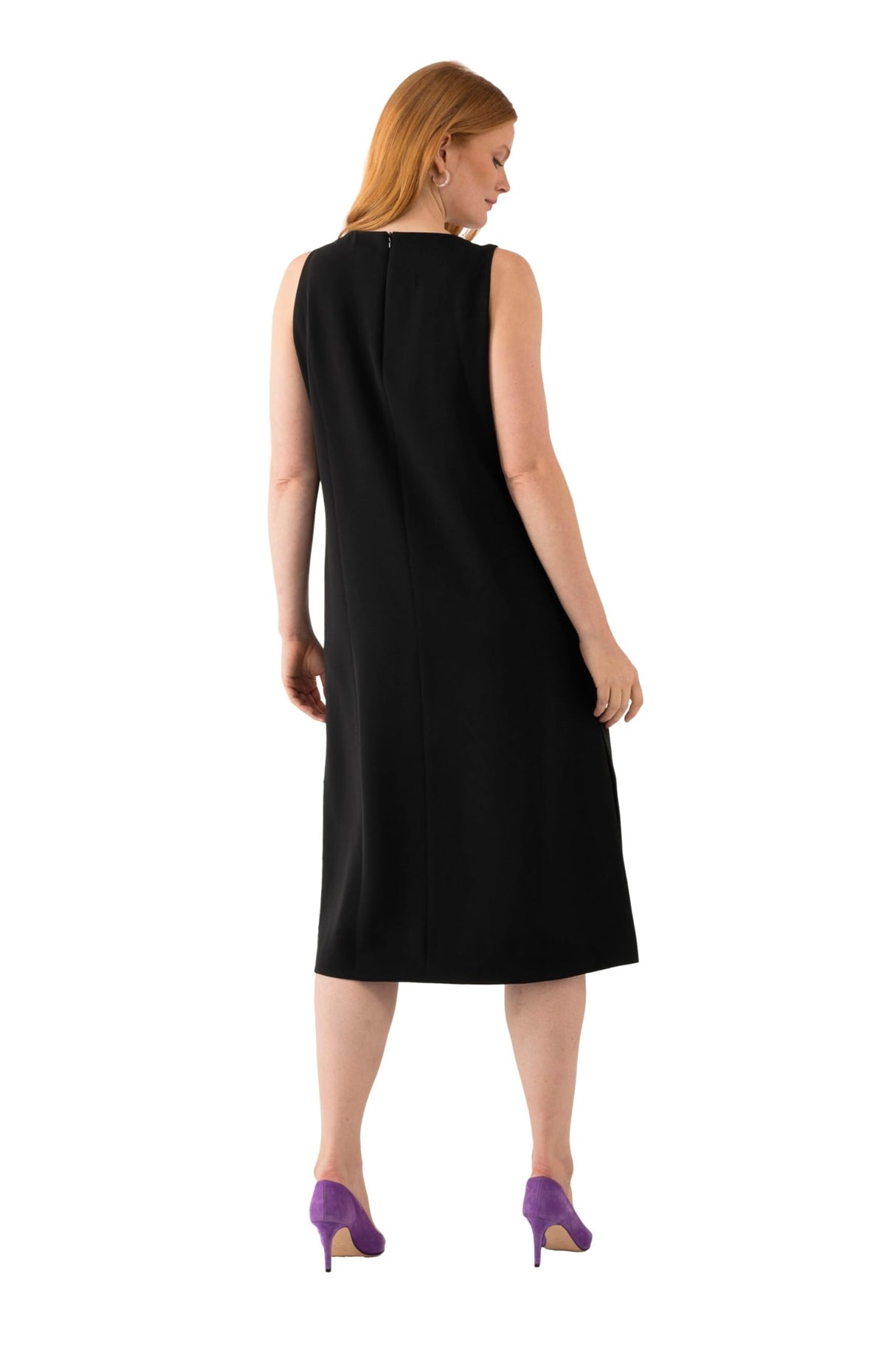 Ulla Popken Acetat-midikleid, A-Linie, Rundhals, Ärmellos Vestido Midi, Schwarz, 42-44 para Mujer