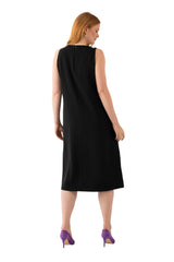 Ulla Popken Acetat-midikleid, A-Linie, Rundhals, Ärmellos Vestido Midi, Schwarz, 42-44 para Mujer