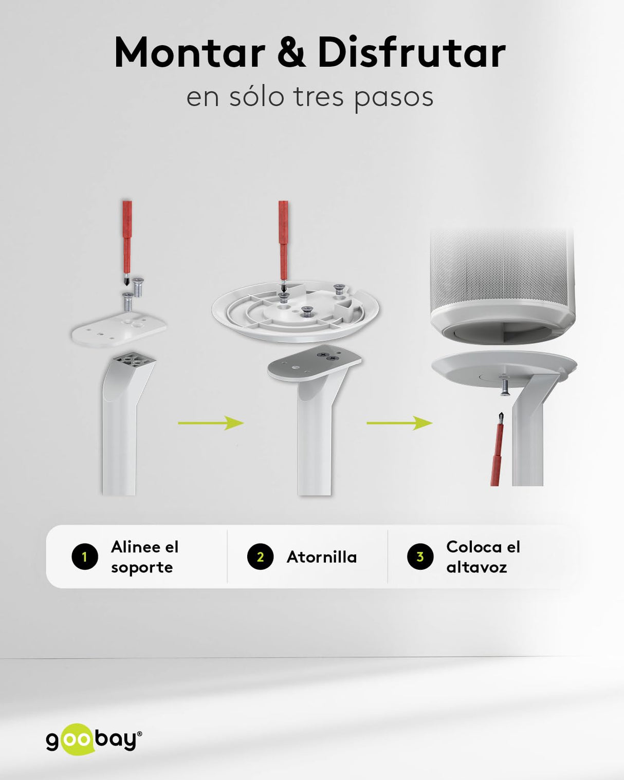 goobay Soporte para Altavoces Sonos Era 100, Capacidad de Carga de 3 K, gestión de Cables, 71,5 cm de Altura, Blanco, 71983