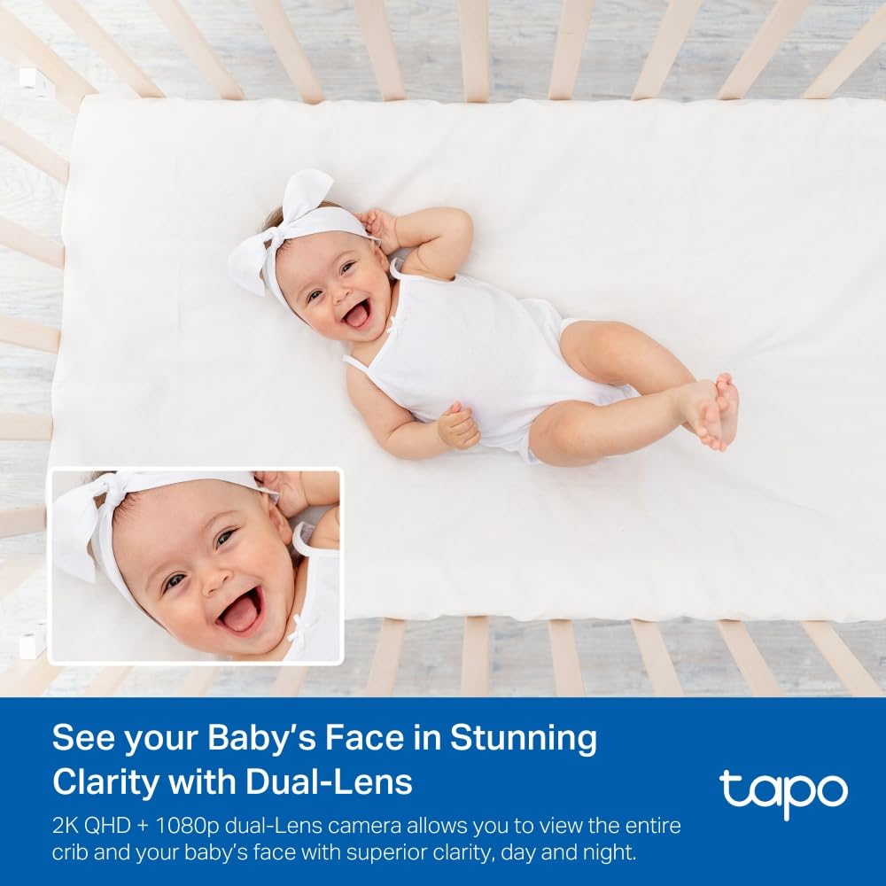 Tapo C840 - Cámara Inteligente de Lentes Dobles – Monitor para Bebé 2 K 4 MP + 1080p, Pan/Tilt, Visión Nocturna Invisible, Detección AI, Audio Bidireccional