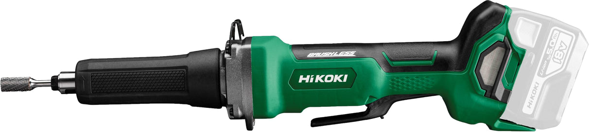 HiKOKI Akku Geradschleifer mit Paddle Schalter GP18DB (18V, Brushless Motor, Spannzange Ø: 6 mm, Spindelhals Ø: 40 mm, Leerlaufdrehzahl: 7000-29000 min-1) Zubehör im Transportkoffer.