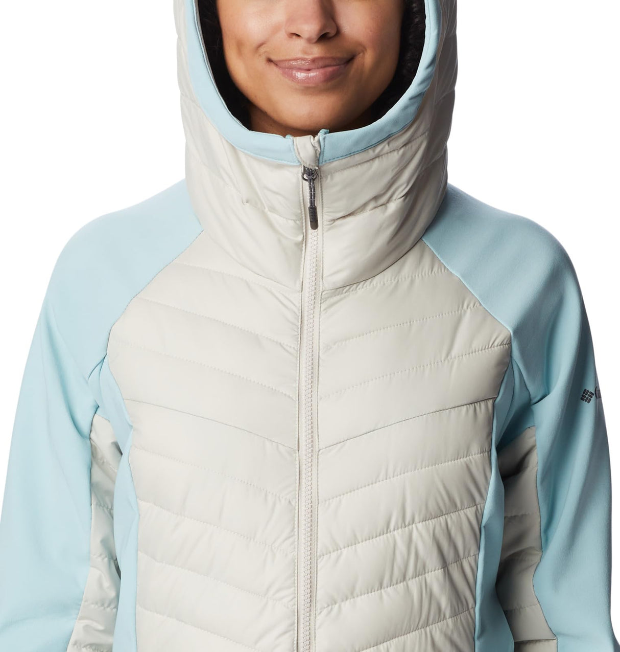 Columbia Powder Lite-Chaqueta híbrida con Capucha Acolchada, Mujer, Piedra Oscura, Aqua Haze, M