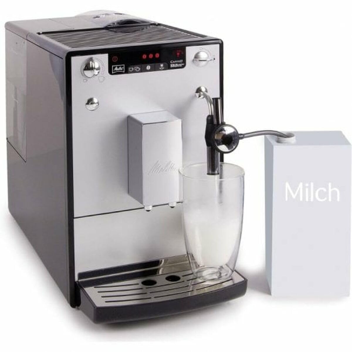 Melitta Solo&Perfect Milk E957-203, Cafetera Superautomática con Molinillo, Auto Capuchinador, 15 Bares, Café en Grano, Limpieza Automática, Personalizable, Plata