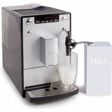 Melitta Solo&Perfect Milk E957-203, Cafetera Superautomática con Molinillo, Auto Capuchinador, 15 Bares, Café en Grano, Limpieza Automática, Personalizable, Plata