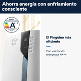 De'Longhi Pinguino PAC EX105+++, Aire Acondicionado Portátil con Tecnología EcoRealFeel, 10.000 BTU/h, 2,5kW, hasta 100m³, Función Deshumidificador y Ventilación, Clase A+++