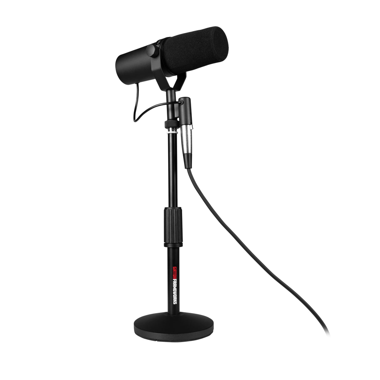Gator Frameworks - Paquete de 2 soportes para micrófono de escritorio con (2) cables XLR de 10 pies; (GFW-MIC-DESKTOP-2PK)