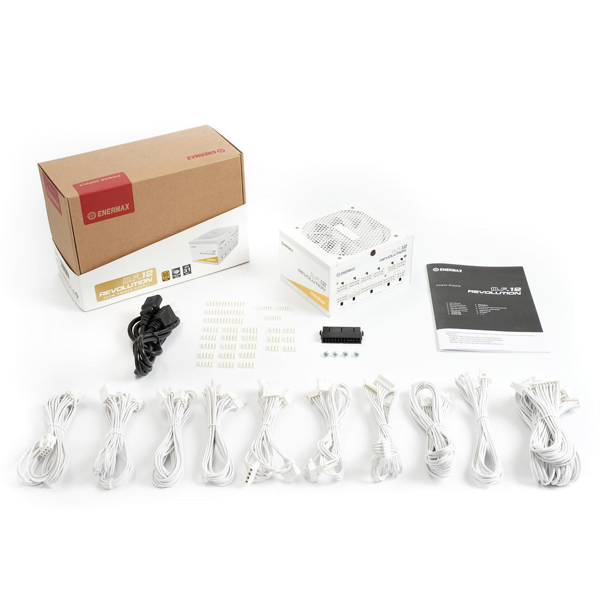 ENERMAX Revolution D.F. 12 ATX 3.1 PCIe 5.1 Fuente de Alimentación Ultracompacta de 850W 80 Plus Gold Cybenetics Platinum White, Totalmente Modular, 50% Semi-fanless, 600W 12V-2x6, ETV850G-W, Blanco