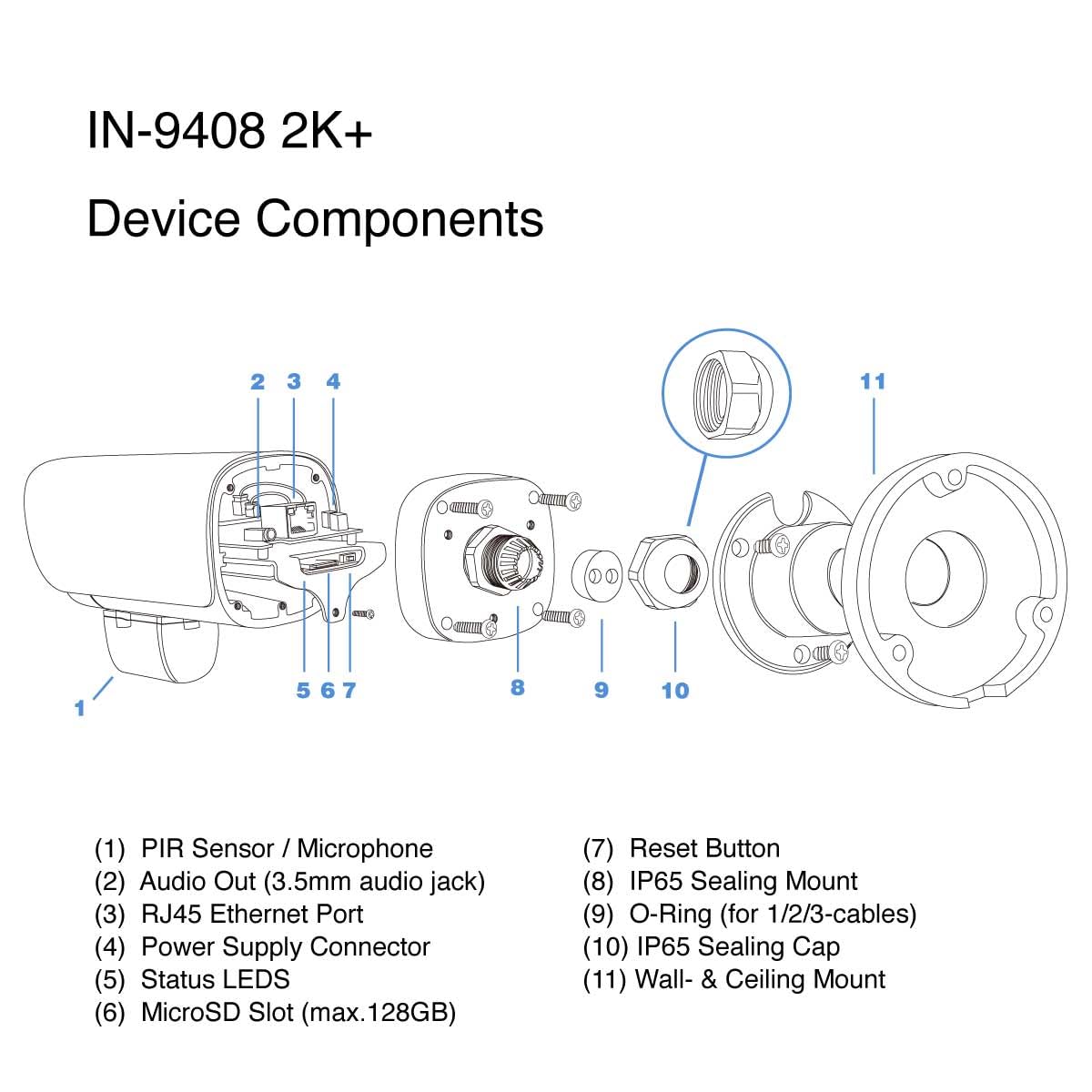 INSTAR IN-9408 2K+ PoE Negro - cámara de vigilancia LAN/PoE con Inteligencia Artificial - cámara Exterior Resistente a la Intemperie - Power Over Ethernet IEEE 802.3af - HomeKit - PIR - RTSP