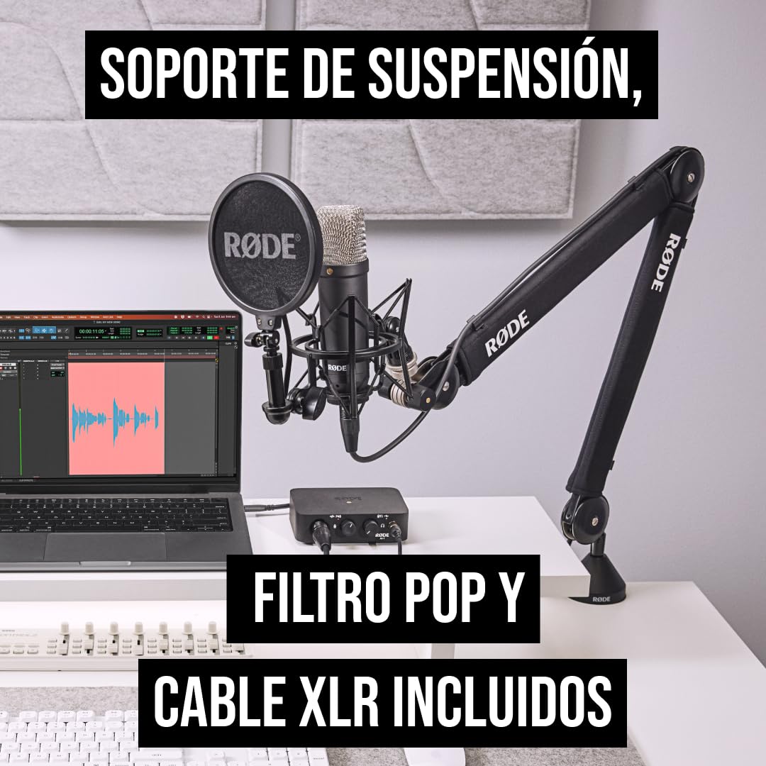 RØDE NT1 Signature Series micrófono de condensador de gran diafragma de la con soporte antivibraciones, filtro antipop y cable XLR para producción musical, grabación de voz, streaming y podcasting