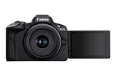 Canon EOS R50 Cuerpo Cámara Mirrorless + Objetivo RF-S 18-45 mm F4.5-6.3 IS STM, Cámara Evil APS-C (24,2 MP) -4 EV, Vídeo 4K 30 fps, Dual Pixel CMOS AF II, Pantalla Táctil de Ángulo Variable, Negro