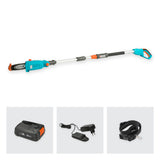 Gardena Set Ready-To-Use de podadora telescópica a batería TCS 20/18V P4A: sierra de mano hasta 4 m, 20 cm longitud de espada, cabezal flexible, inc. batería P4A 18 V y correa de transporte (14770-20)