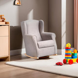 Sillonea - Sillón de Lactancia Roma con Balanceo para Amamantar - Butaca Ergonómica y Compacta con Antimanchas Habitación del Bebé (Gris, Madera Lacada Blanca, 96x74x77 cm)