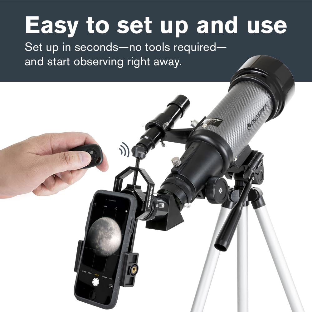 Celestron 22035 Travel Scope DX 70mm: telescopio Refractor portátil con óptica de Vidrio Completamente Revestido, Mochila, Paquete de Software de astronomía y Adaptador de Smartphone para digiscoping