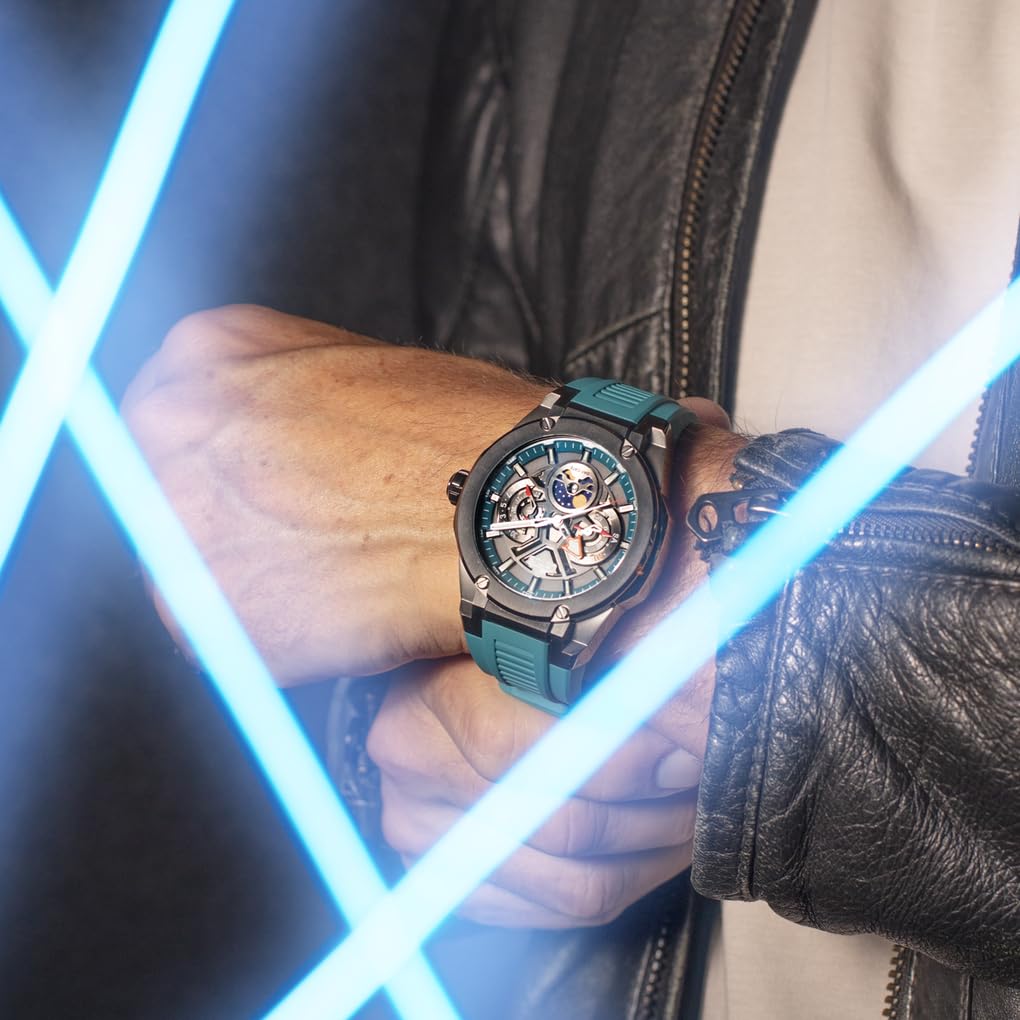 Lotus Reloj Hombre 18946/2 Vortex con Fase Lunar Caja de Acero Inoxidable 316l Negro Correa de Caucho Azul