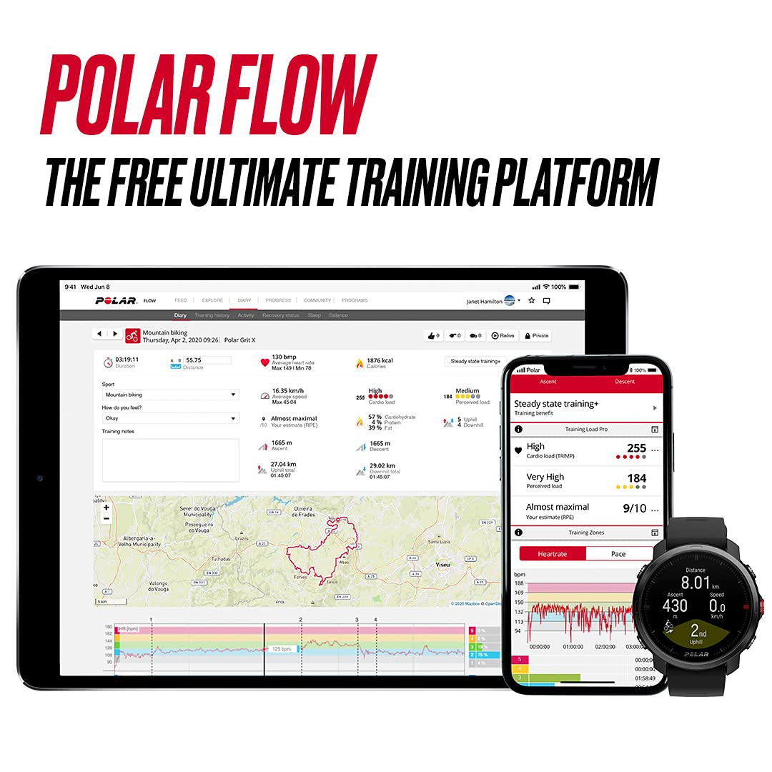 Polar Grit X - Outdoor Multisport Watch con GPS con Brújula, Altímetro y Durabilidad de Nivel Militar para Practicar Trail Running, Mountain Bike, Ciclismo - Batería de Larga Duración