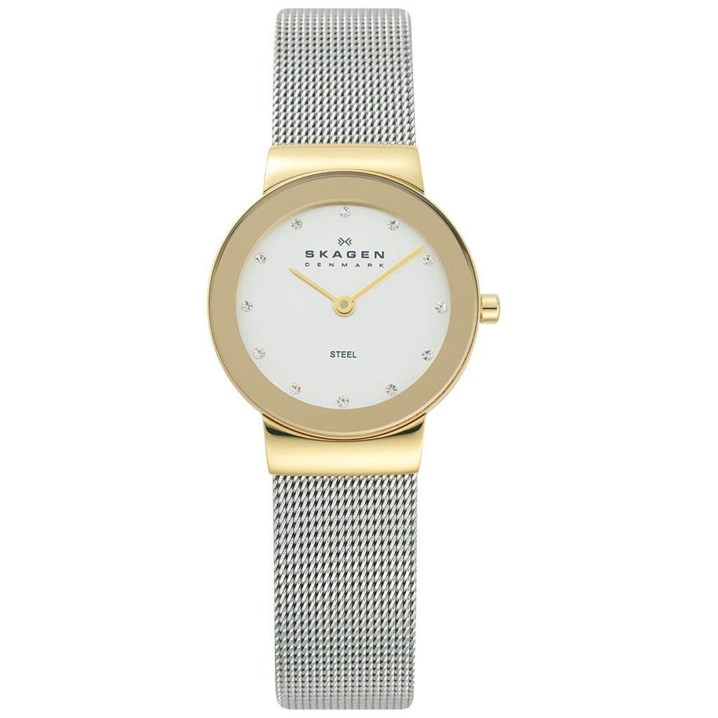 Skagen Freja reloj para mujer, movimiento de cuarzo con correa de acero o piel, Tono oro y tono plata, 26MM