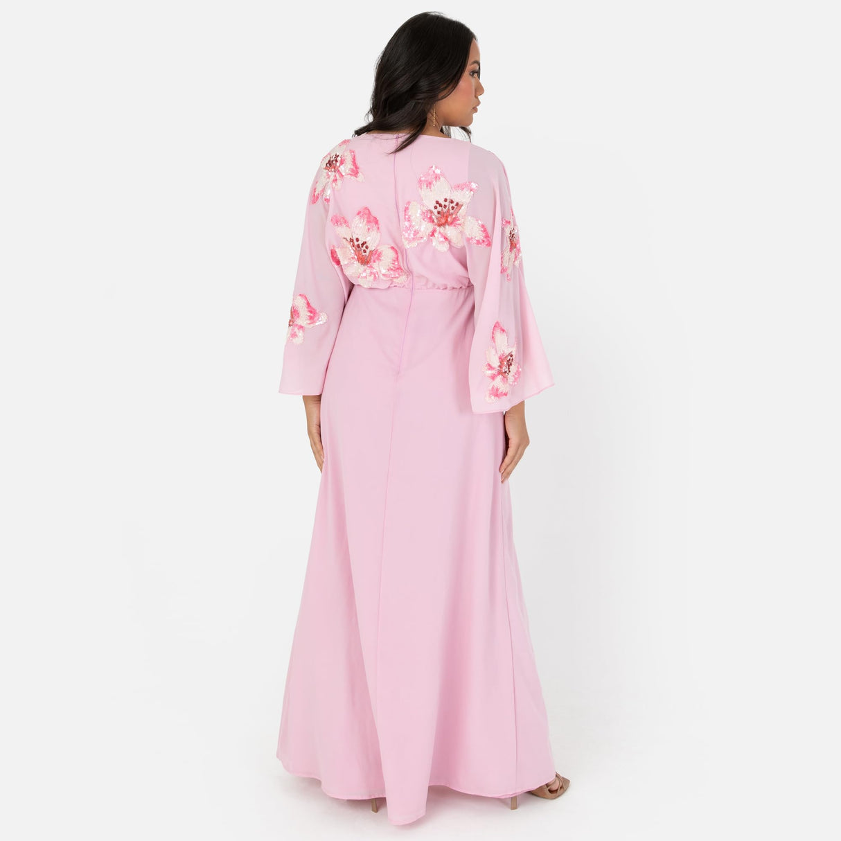Maya Deluxe Women's Maxi Dress Ladies V-Neck Long Cape Sleeve Floral Sequin Embellished A-Line for Wedding Guest Evening Occasion Vestido, Cherry Blossom, 54 para Mujer