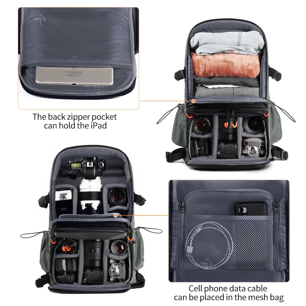 K&F Concept Mochila para Cámara, Mochila Fotográfica Profesional, 32L Mochila Fotografia Multifuncional Bolsa para Cámara Impermeable Resistente, Compartimento para Portátil de 15.6 Pulgadas
