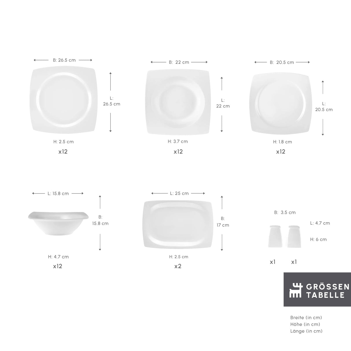 Karaca Vajilla Vesta White para 12 personas, 52 piezas, elegante vajilla de porcelana para 12 personas, incluye platos, tazas, cuencos y cubiertos