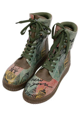 Women Vegan Leather Khaki Long Boots - New York Design