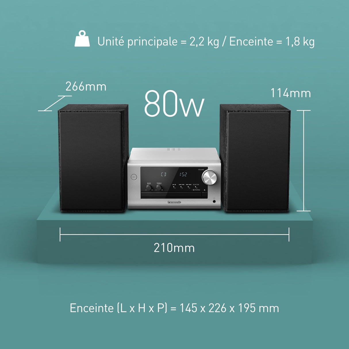 Panasonic SC-PM702EG-S Neat - Sistema estéreo Compacto de Alta fidelidad con CD, Radio Dab+/FM, USB y Bluetooth, Altavoces 80 W, Control de Graves, Plateado.