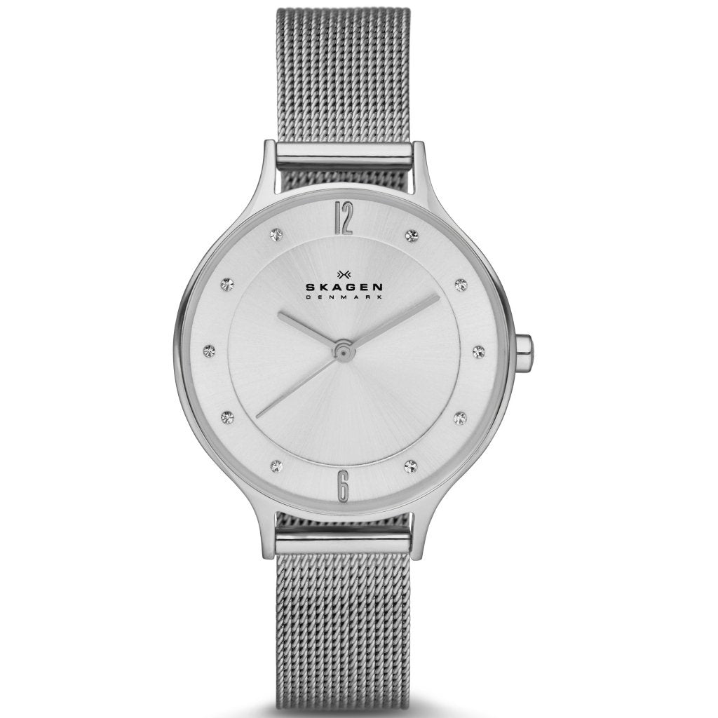 Skagen Anita Lille Reloj para Mujer, Movimiento de Cuarzo con Correa de Acero o Piel, 30MM, Tono Plata y Blanco