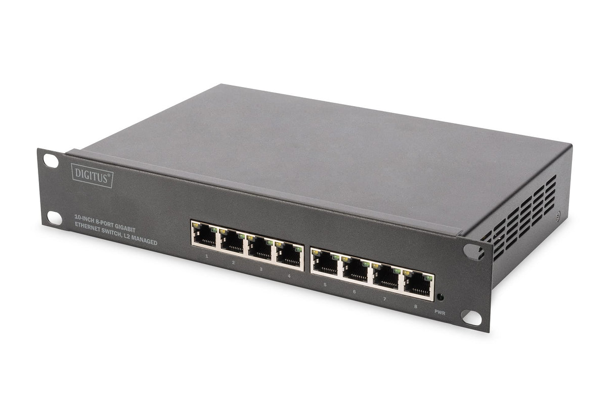 DIGITUS Gigabit Ethernet Switch - 10 pulgadas - 8 puertos - L2+ Managed - VLAN, Link Aggregation & Port Control - Negro