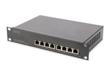 DIGITUS Gigabit Ethernet Switch - 10 pulgadas - 8 puertos - L2+ Managed - VLAN, Link Aggregation & Port Control - Negro