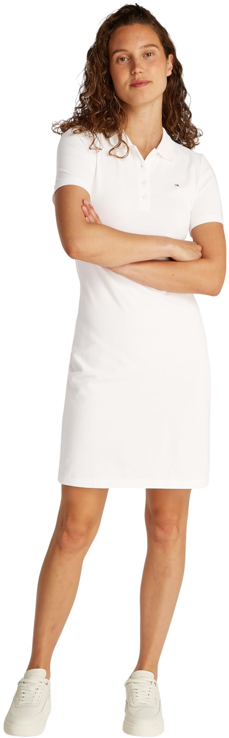 Tommy Hilfiger Vestido Tipo Polo Mujer 1985 Pique Slim Fit, Blanco (Ecru), S