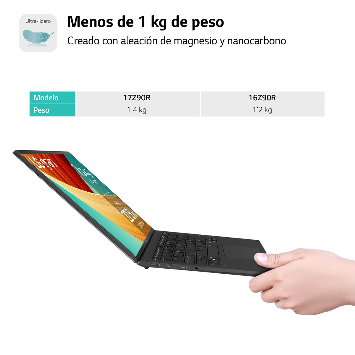 LG gram 16Z90R-E.AD78B Ordenador Portátil 16 Pulgadas, Intel Core i7, 32GB RAM, 1TB SSD, NVIDIA RTX3050 4GB, Panel IPS antirreflejo, WQXGA, 1.29 kg, 22.5 Horas, Windows 11 Home, Negro, Teclado QWERTY