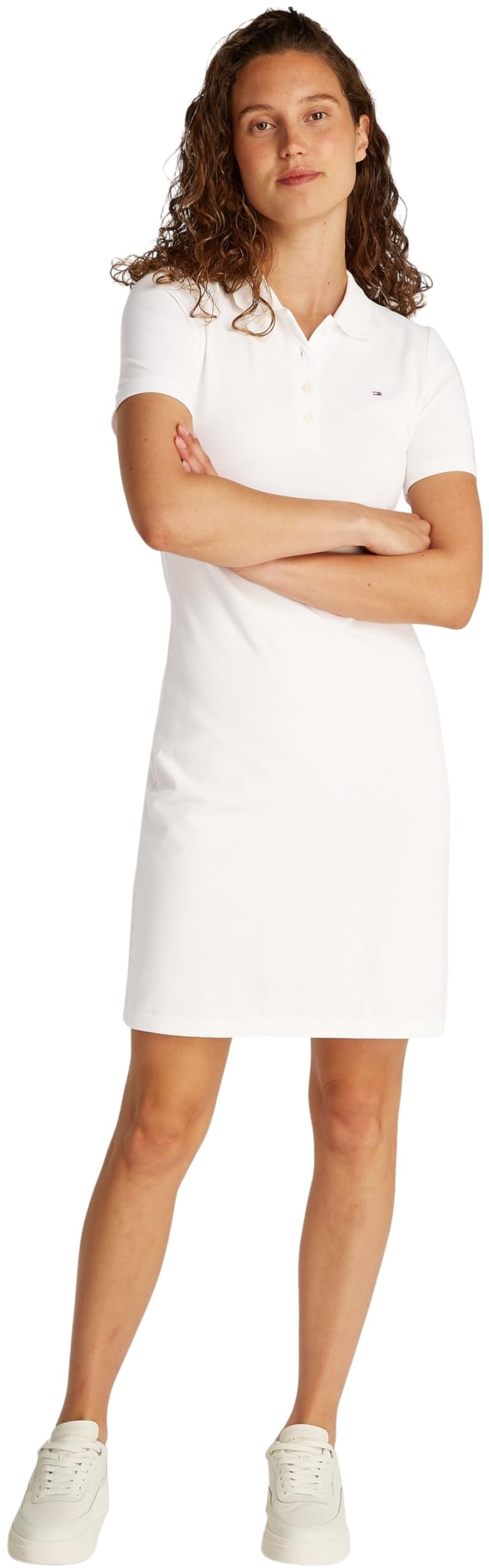 Tommy Hilfiger Vestido Tipo Polo Mujer 1985 Pique Slim Fit, Blanco (Ecru), S