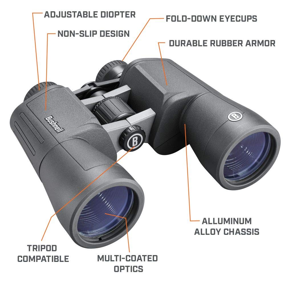 Bushnell - Powerview 2 - Prismáticos - 12x50 - Prisma Porro - Chasis metálico de Aluminio - Multicoated - Armadura de Goma - Observación de Aves - Viajar - Sports - En el Exterior - PWV1250