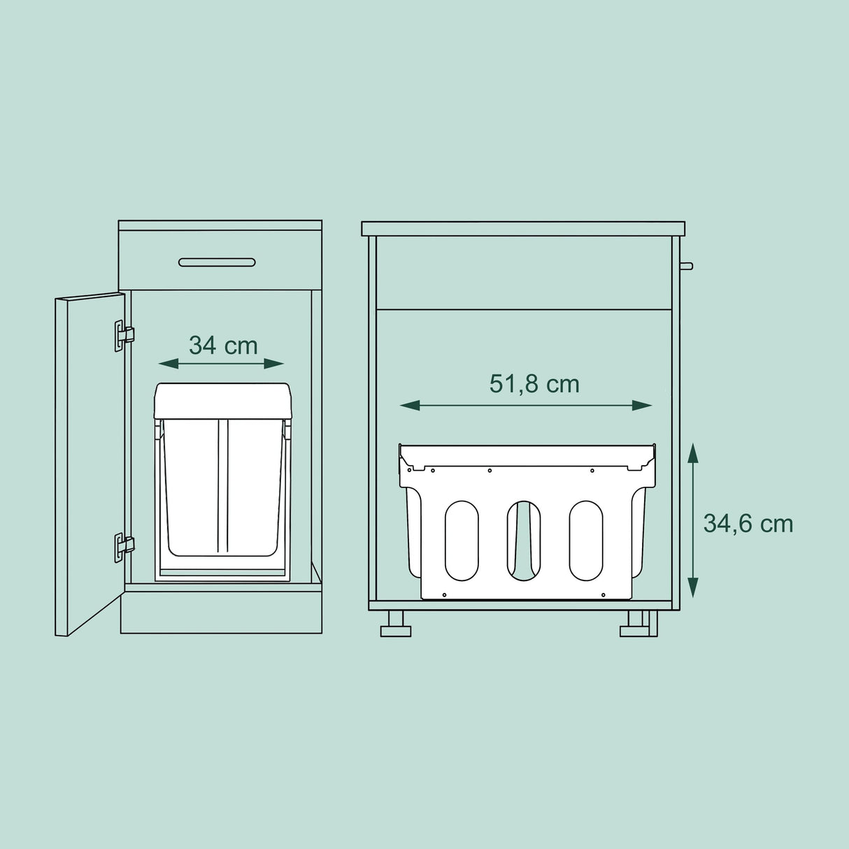 Relaxdays Cubo de Basura Cocina, 4 Compartimentos, 4X 8L, 34,6x34x51,8 cm, Extraíble, Papelera Fregadero, Blanco, Acero, Plástico, 4 x 8 L