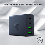 Razer Cargador USB-C GAN - Cargador rápido portátil (2 USB-C, 2 USB-A con Puertos de EE. UU., UE y Reino Unido) Negro