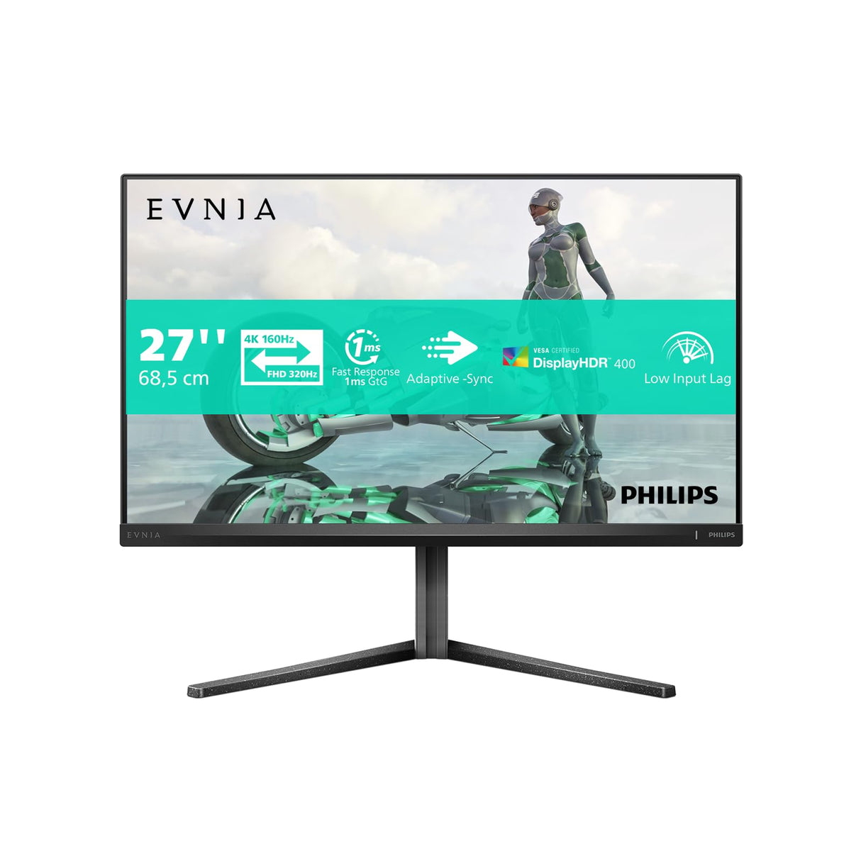 Philips Evnia 27M2N3800A - Monitor para Juegos Ultra HD de 27 Pulgadas, 160 Hz, 0,5 ms MPRT, HDR400, compatibilidad con G-Sync (2 HDMI 2.1, 1 DisplayPort 1.4, concentrador USB), Color Negro y Gris