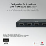 FeinTech VAX04101 HDMI eARC Pass Switch 4x1 para Barra de Sonido y videoproyector o televiso 4K Dolby Atmos