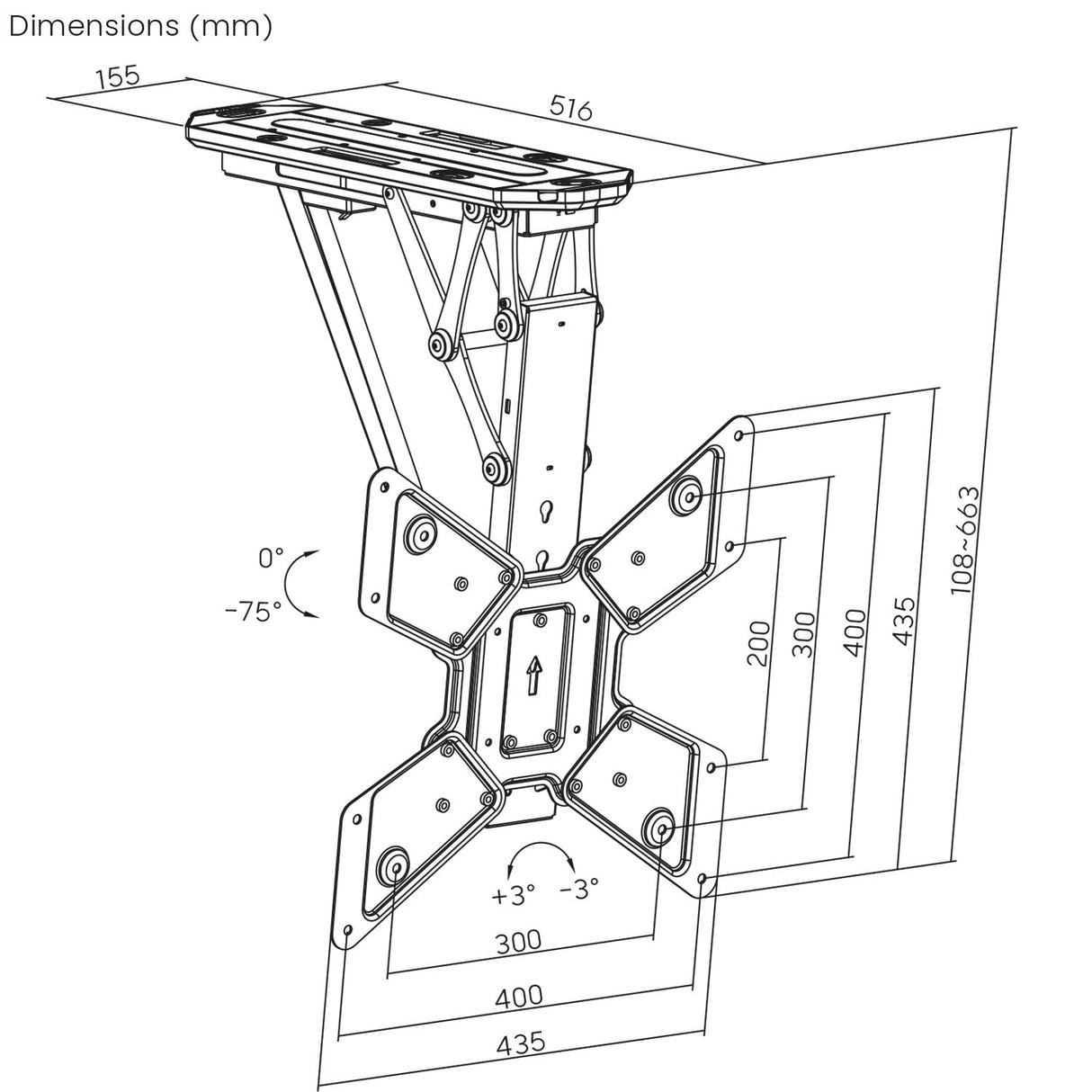 Maclean Soporte de Techo para TV para 23-55'' Motorizado Electrico | Inclinable de 0° a -75° | Mando a Distancia Función de Memoria | Control de la App Tuya | MAX. VESA 400x400 | Carga MAX. 30 kg