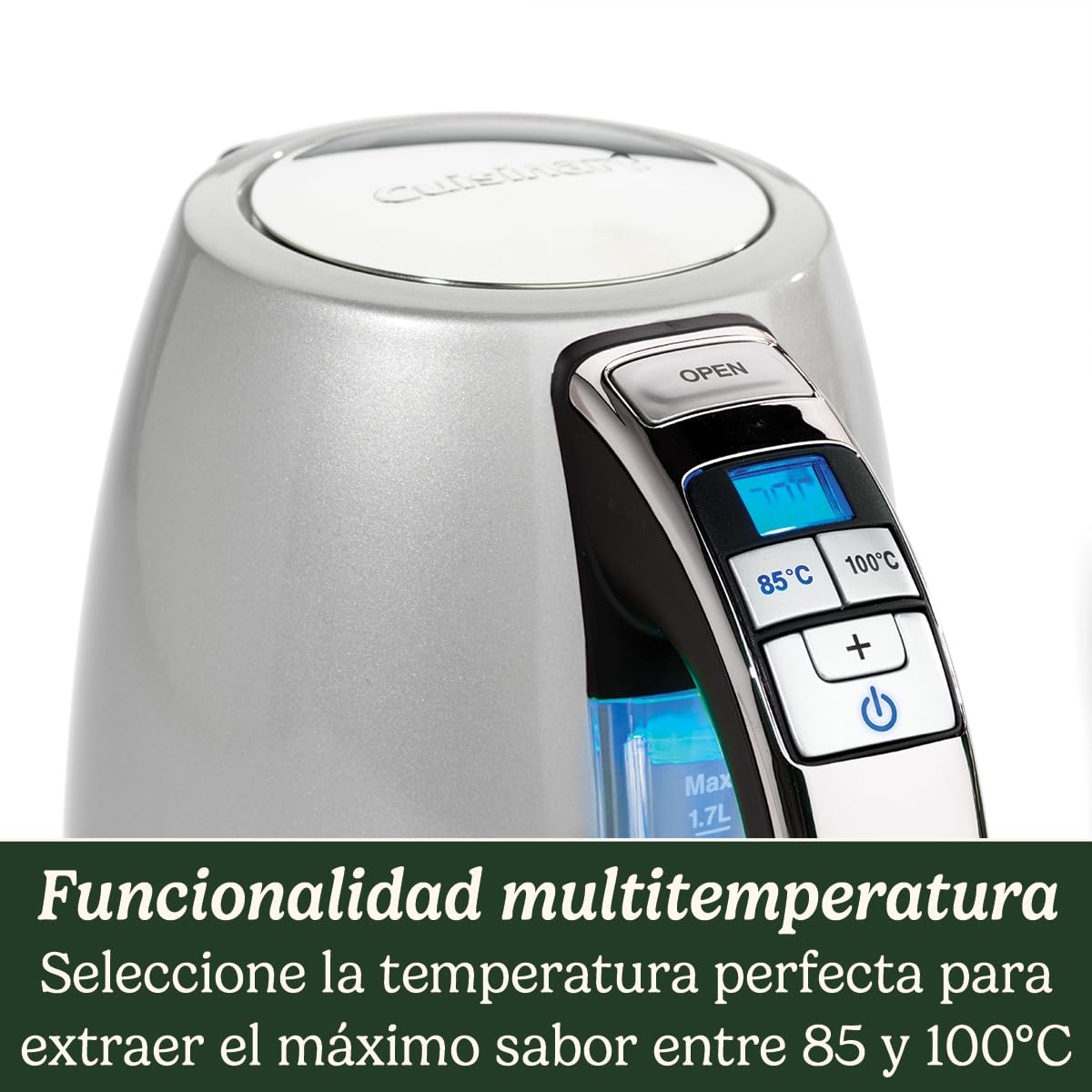 Cuisinart Hervidor eléctrico con jarra Multi-Temp | Ebullición rápida, 3KW | Sin cable | 1,7L de capacidad | Temperatura ajustable | Filtro antical lavable y extraíble | Acero inoxidable