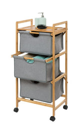 WENKO Carrito para la Colada Bahari con 3 cestas extraíbles, 100 poliéster, 44 x 96 x 34 cm, Color Natural/Gris, bambú, marrón