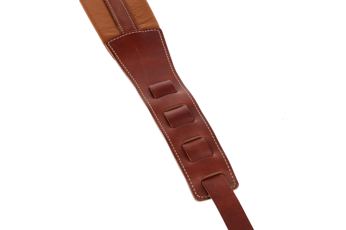 GEWA Correa para guitarra serie Prestige, cuero auténtico, ancho 65 mm, largo 103-139 cm, Cierre de seguridad: cromado, arena seca/marrón, marrón medio/marrón, hecho a mano en Europa