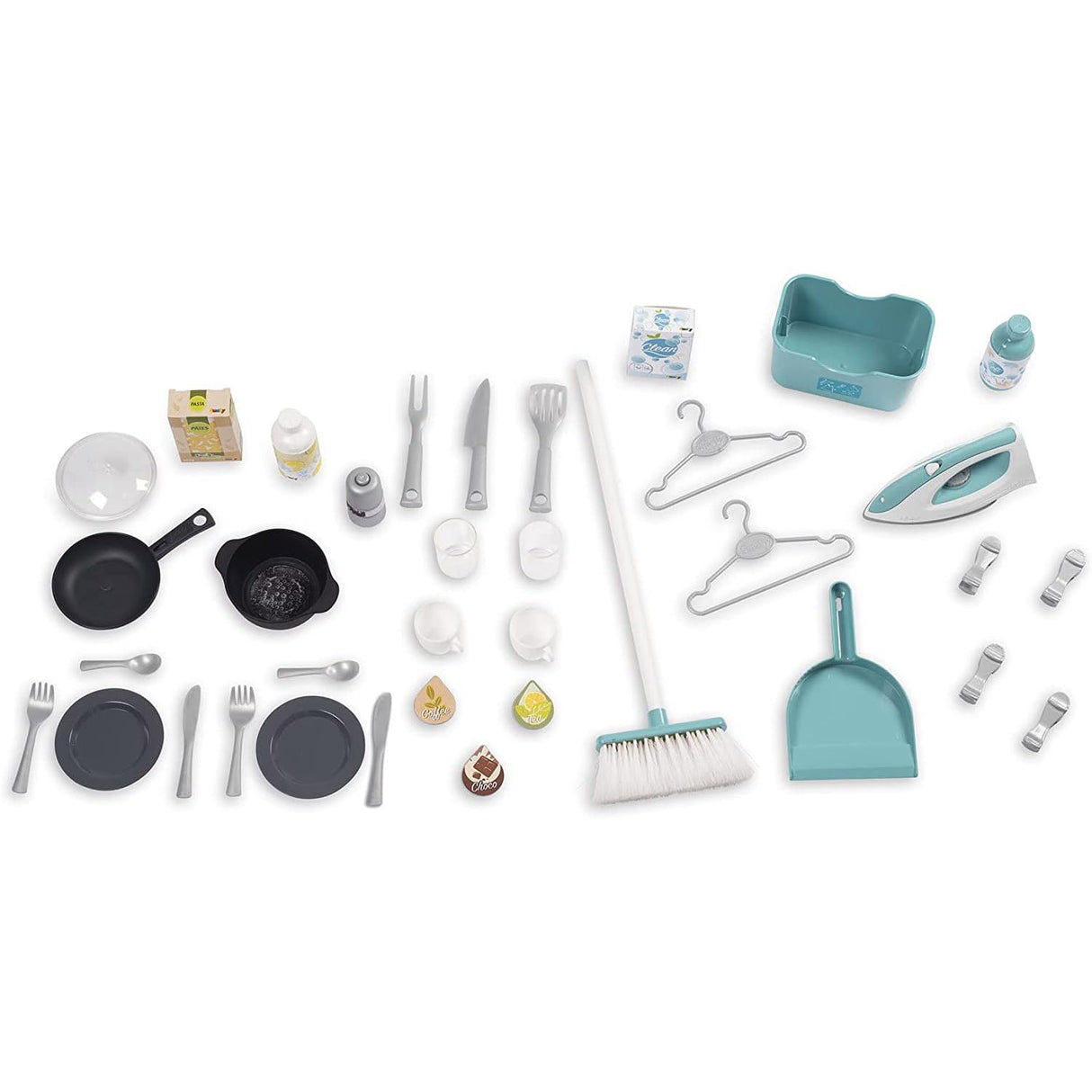Smoby- Cocina de Juguete Cleaning, 2-en-1, con Funciones de Cocina y Limpieza, con Lavadora, Tendedero, Plancha, Adecuado a Partir de 3 Años (7600311050)