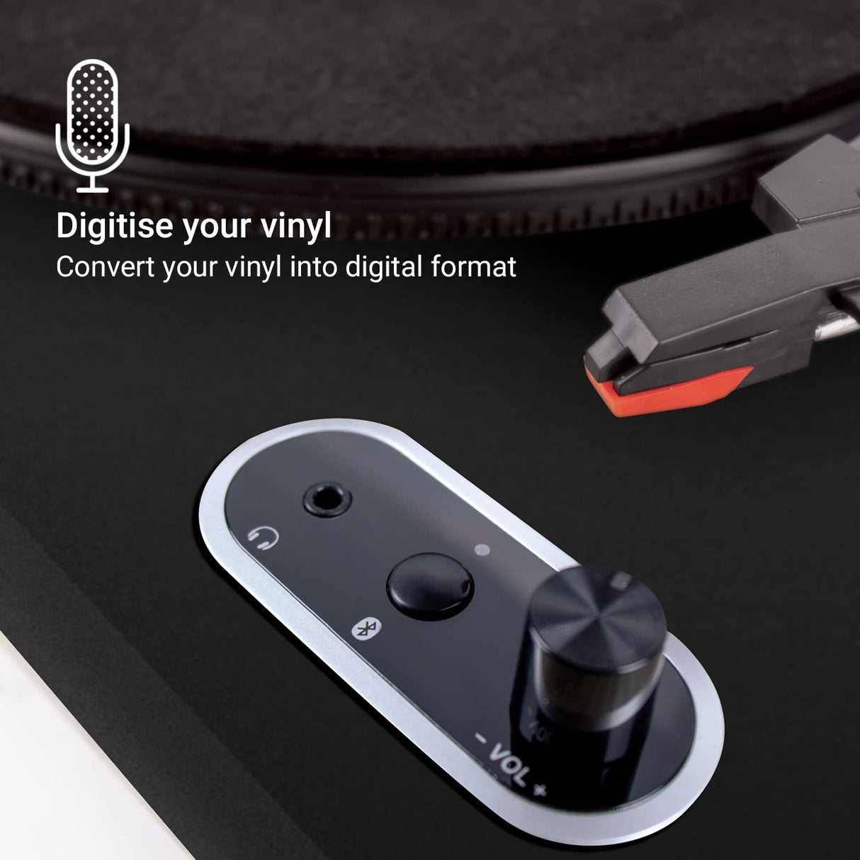 Jam Spun Out Tocadiscos Inalámbrico - Tocadiscos Bluetooth, Reproductor de Vinilo de 3 Velocidades Portátil con Cubierta Protectora, Salida de Auriculares, Aux-In, MP3, Negro