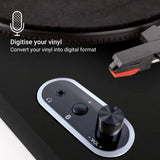 Jam Spun Out Tocadiscos Inalámbrico - Tocadiscos Bluetooth, Reproductor de Vinilo de 3 Velocidades Portátil con Cubierta Protectora, Salida de Auriculares, Aux-In, MP3, Negro