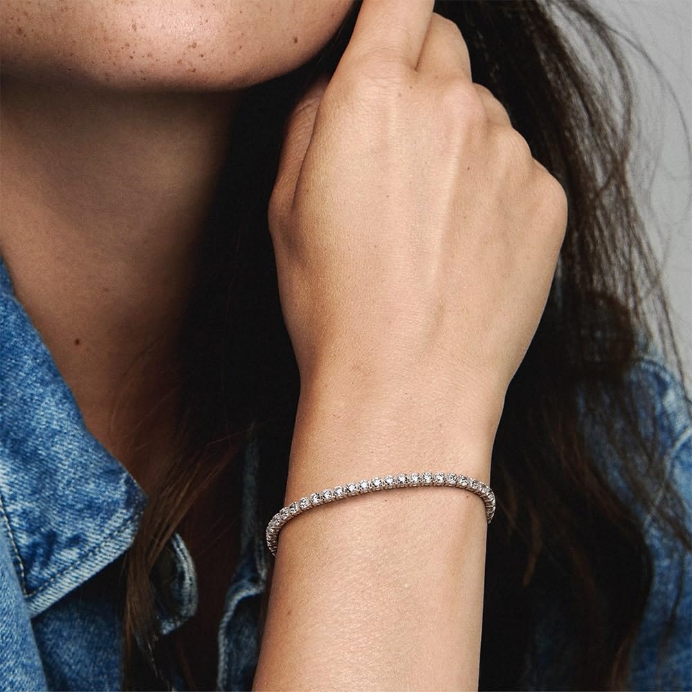 Pandora Timeless Pulsera de tenis centelleante de plata de ley con circonitas cúbicas transparentes, 16