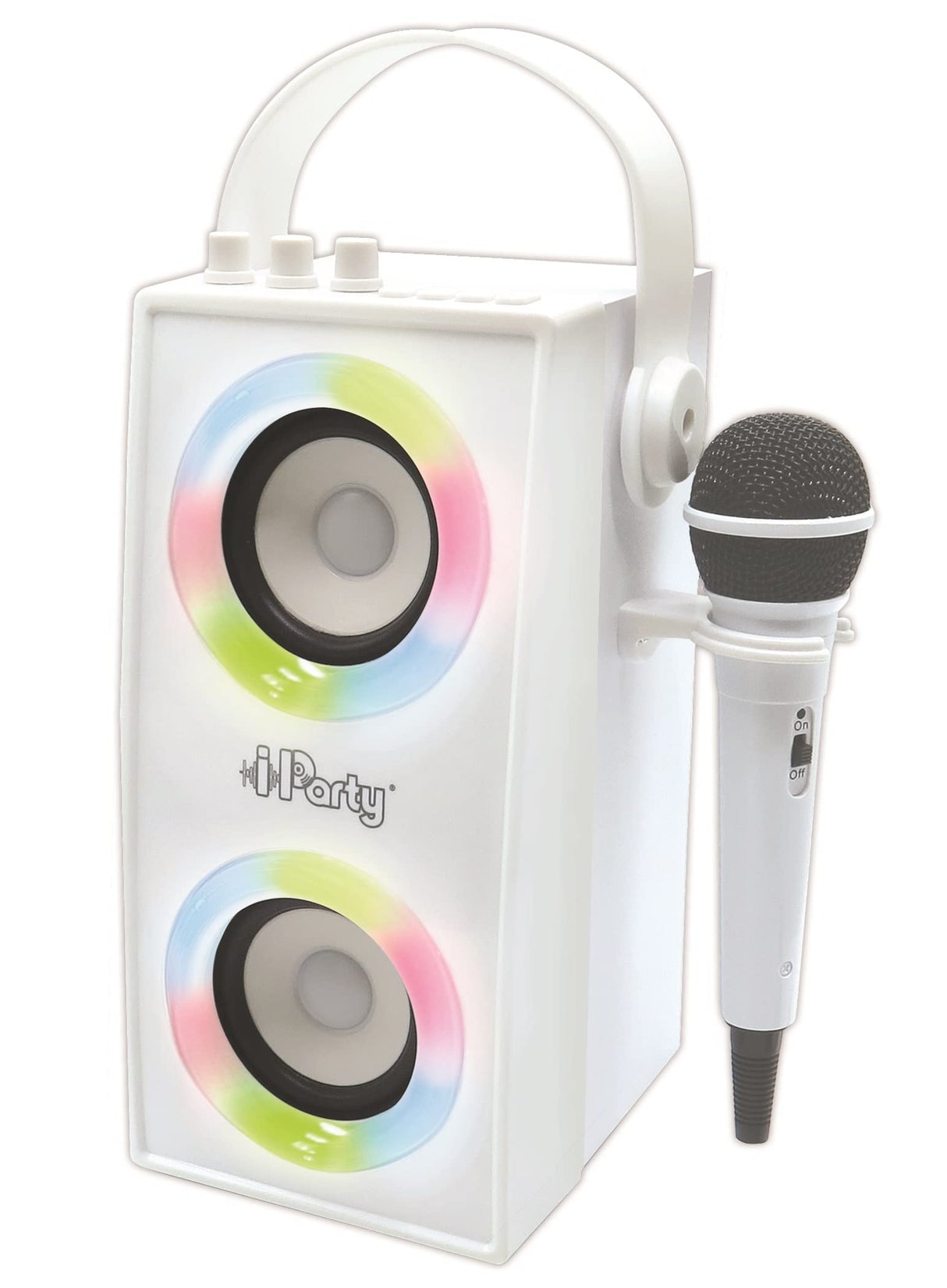 LEXIBOOK, iParty, Altavoz Luminoso Bluetooth portátil con micrófono, Efectos de luz, Karaoke, Inalámbrico, USB, Tarjeta SD, Batería Recargable, Blanco, BTP180Z
