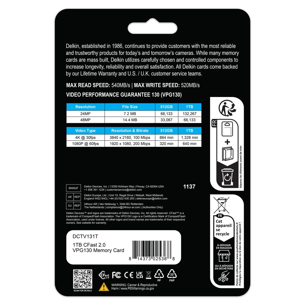 Delkin Devices Tarjeta de Memoria CFast 2.0 VPG130 (1 TB)