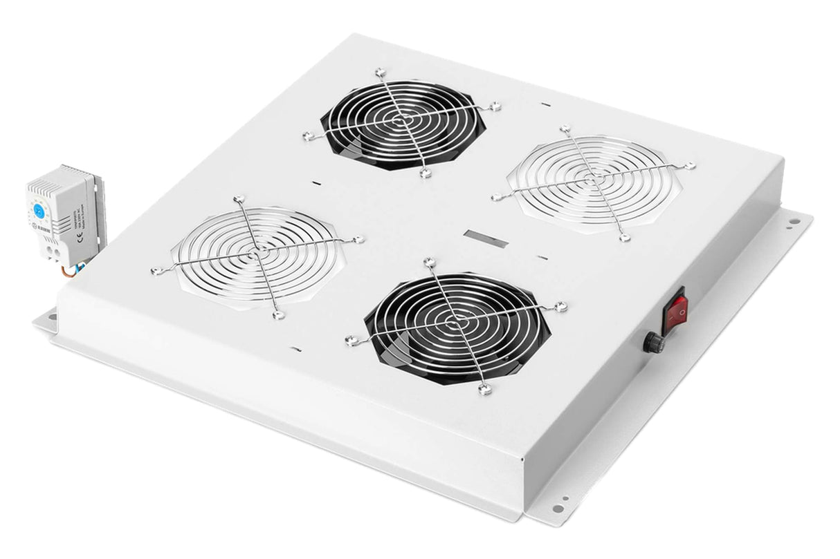 DIGITUS Unidad de ventilador de techo para armario de red (Dynamic Basic / Unique) y armario de servidores (Dynamic Basic), 2 ventiladores, termostato, gris (RAL 7035)