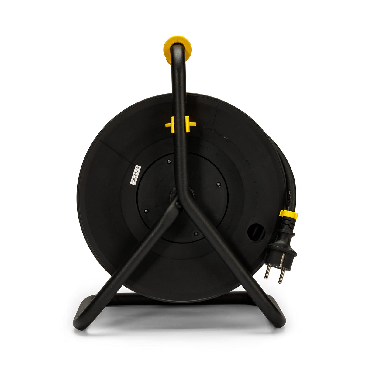 Stak REELART-FR-25 - Enrollador eléctrico profesional, resistente al agua IP44 cable 25 m de goma 3G2,5 mm2 para obras, bricolaje, jardín, 4 enchufes, chasis de acero, color negro